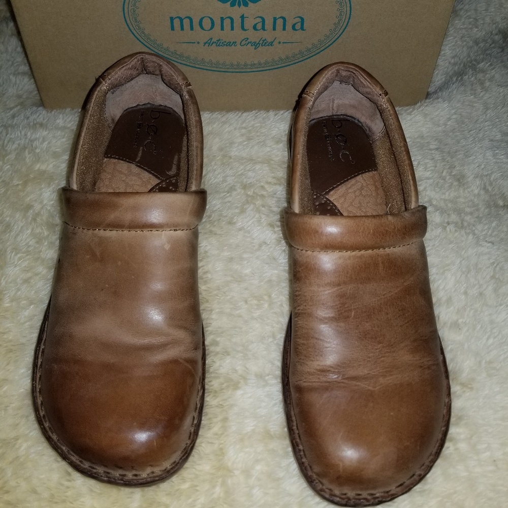 BORN Concepts Brown Leather Tooled Shoes Clog